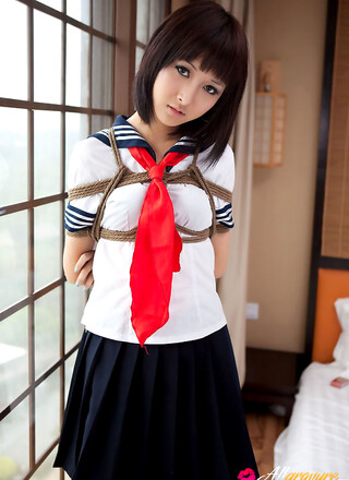 Shiryl Asian in school uniform is punished and tied in ropes